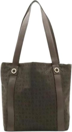Bulgari Pre-owned Canvas Leather Logo Mania Tote Bag - Dames - Vintage Shopper - Bruin - ONE Size - Leer - Vintage