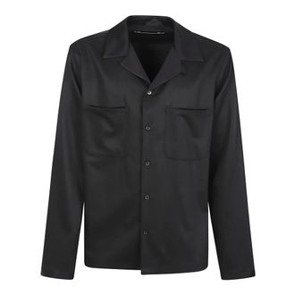Golden Goose Casual Shirts, male, Black, Size: L Wool Twill Shirt with Satin Details