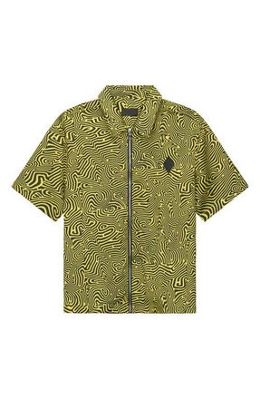 Rta Zeno Topography Short Sleeve Zip-Up Shirt in Black Topography at Nordstrom, Size Xxx-Large
