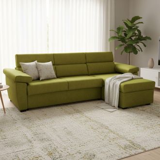 Dmora Sof&aacute; Cama Con Chaise Longue Tolle, Desenfundable, Con Almacenamiento Hecho En Italia, Repelente Agua, Transformable En Cama, 285x160 Cm Verde