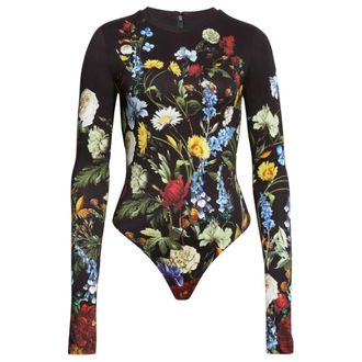 Alice & Olivia Olea Crewneck Sculpting Bodysuit, Socail Hour Black