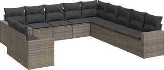 vidaXL Set De Sof&aacute;s De Jard&iacute;n 11 Pzas Y Cojines Rat&aacute;n Sint&eacute;tico Gris Vidaxl
