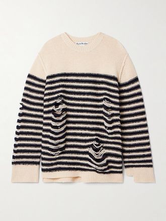 Acne Studios Pullover In Misto Lana A Righe Effetto Consumato - Crema