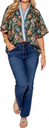 THML Clothing Garden Bloom Split Neck Top In Green