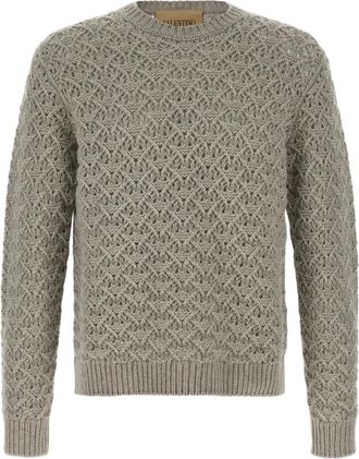 Valentino Garavani Trui van Wol en Kasjmier met Metalen V-detail - Heren - Ronde hals truien - Grijs - M - Wol - Truien & Vesten