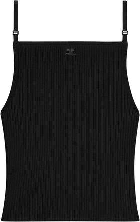Courrèges logo-embroidered ribbed tank top - women - Polyester/Viscose - S - Black