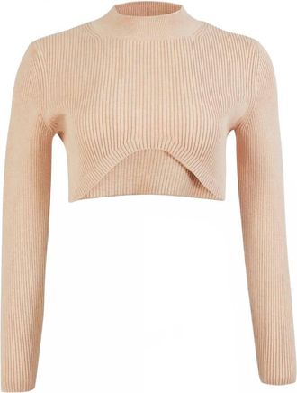 Fleur du Mal Womens Knit Cropped Turtleneck Top In Oatmeal