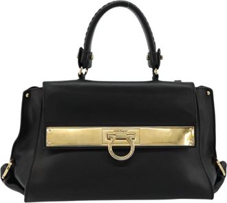 Ferragamo Sofia Satchel Leather Black Leather Handbag (Pre-Owned)