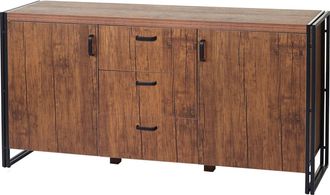 Hhg [nunca Usado] Aparador Hhg-040, Cajonera, Armario, Estructura 3d 2 Compartimentos 80x160x40cm Mdf Metal Certificado Mvg, Aspecto Roble Silvestre