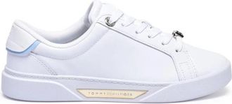 Tommy Hilfiger Golden HW Court - Dames - Sneakers - Wit - 35 EU - Leer - Schoenen