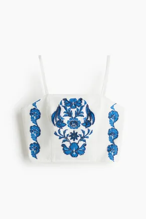 H&M Tr&auml;gertop mit Perlendetails - Weiss/Blumen