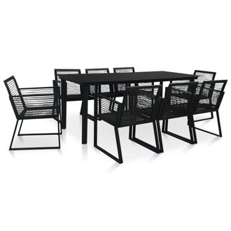 vidaXL Juego De Comedor Para Jard&iacute;n 9 Piezas Rat&aacute;n De Pvc Negro Vidaxl