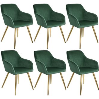 TecTake 6 Sillas de comedor aterciopeladas 58 x 62 x 82 cm verde oscuro/dorado