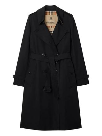 Burberry belted double-breasted trench coat - women - Cotton/Cotton - 12 - Black