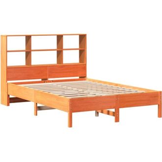 vidaXL Cama Con Estanter&iacute;a Sin Colch&oacute;n Madera Maciza Marr&oacute;n 140x200 Cm Vidaxl