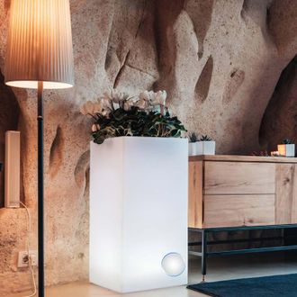 Monacis Vaso Luminoso Alto Moderno Di Design 40x40 H80 In Polimero Resistente Con Led Bianco Per Interno Ed Esterno - Made In Italy - Monacis