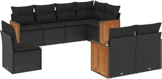 vidaXL Set De Sof&aacute;s De Jard&iacute;n 8 Piezas Y Cojines Rat&aacute;n Sint&eacute;tico Negro Vidaxl