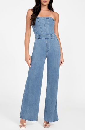 Guess Donna Strapless Denim Jumpsuit in Blue at Nordstrom, Size Medium X 32
