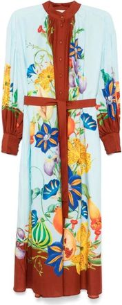 Alemais Hemelsblauwe Dahlia Maxi Jurk - Dames - Maxi kleedjes - Veelkleurig - 2XS - Katoen - Kleedjes