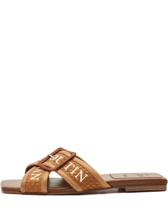 Christian Louboutin Crossimule sandals - women - Canvas/Calf Leather/Calf Leather - 38.5 - Brown