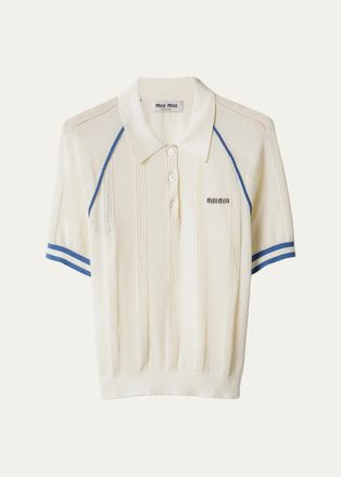 Miu Miu Contrast-Striped Cotton-Blend Polo Shirt