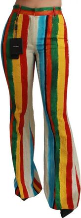 Dolce & Gabbana Womens Multicolor Flared Riga Pittorica Pants - Multicolour Cotton