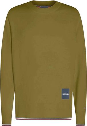 Tommy Hilfiger Militair Groene Herentrui - Heren - Ronde hals truien - Groen - 2XL - Katoen - Truien & Vesten