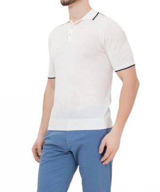 Moorer Short Sleeve Polo Shirt In Light Denim/bianco
