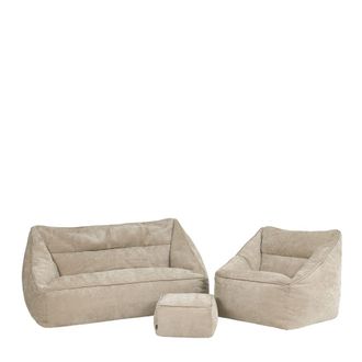 Icon Brand 3 pufs de chenilla: sof&aacute;, sill&oacute;n y reposapi&eacute;s cuadrada, beige