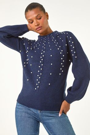 Roman Faux Pearl Cable Knit Jumper