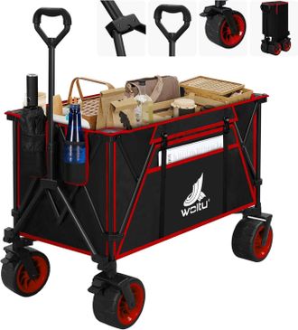 Woltu Woltu Carro De Playa Manual Plegable 240l Con Ruedas, Bolsa De Transporte, Negro+rojo