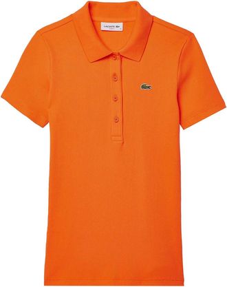 Lacoste Womens Fit L.12.D Ribbed Cotton Polo Shirt in Orange - Size 8 UK