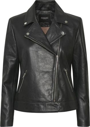 Soaked In Luxury Zwarte leren jas met asymmetrische rits - Dames - Leren en Su&egrave;de Jassen - Zwart - M - Leer - Jassen