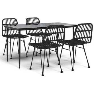 Berkfield Home 5 Piece Garden Dining Set Black Poly Rattan