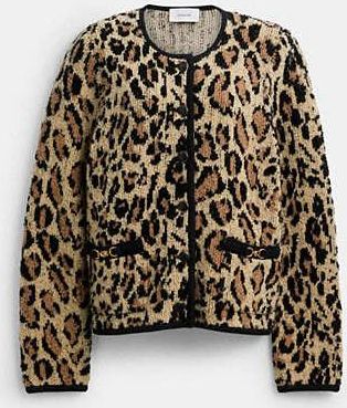 Coach Leopard Print Sculpted C Heritage Cardigan