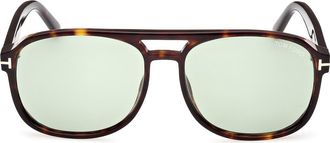 Tom Ford Rosco 58mm Navigator Sunglasses in Dark Havana/green at Nordstrom