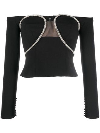 Self Portrait crystal-embellished cut-out top - Black