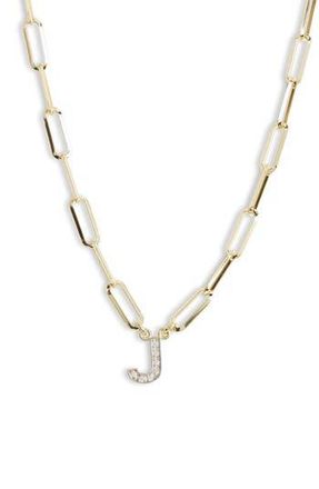 Meshmerise Diamond Initial Charm Paper Clip Chain Necklace in Yellow-J at Nordstrom Rack