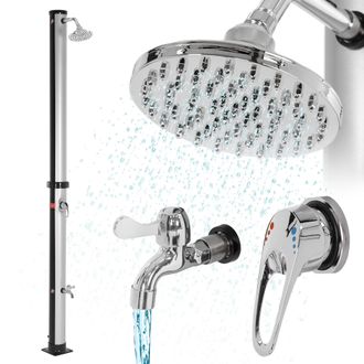 ML Design Ml-design - Ducha Solar De Jard&iacute;n Negro/plata 20l 210cm Agua Caliente Hasta 60&deg;c Sin Electricidad Conexi&oacute;n Para Manguera Moderno Elegante Cabezal Duch
