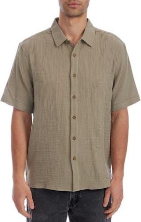 PX Los Angeles Short Sleeve Cotton Gauze Button-Up Shirt in Olive at Nordstrom Rack, Size Xx-Large