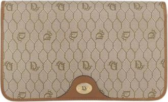 Dior Pre-owned Clutches, female, Beige, Size: ONE SIZE Pre-owned Vintage Honeycomb chain Canvas Shoulder Bag