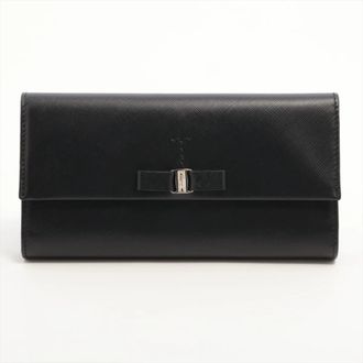 Ferragamo Black Leather Long Wallet (Bi-Fold) (Pre-Owned)