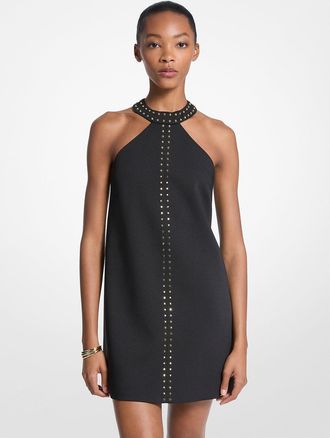 Michael Kors Studded Stretch Crepe Halter Mini Dress