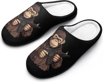 Generic Gorilla Gun Womens Slippers Warm House Slippers Indoor House Shoes with Anti-Skid Rubber Sole
