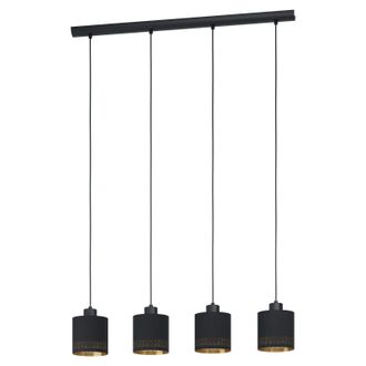Loops Pendant Ceiling Light Colour Black Shade Black Gold Fabric Bulb E27 4x28W