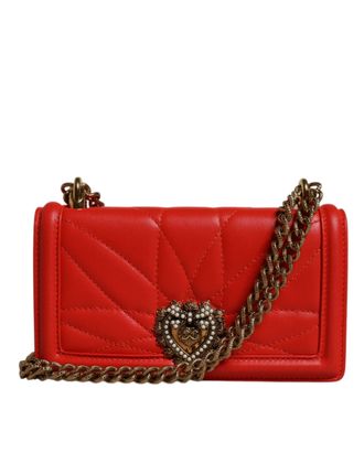 Dolce & Gabbana Rode Gequiltde Toewijding Schoudertas Chain Telefoonhoes Bag