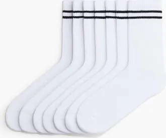 H&M 7-pack Sports Socks in White/striped at Nordstrom, Size 10