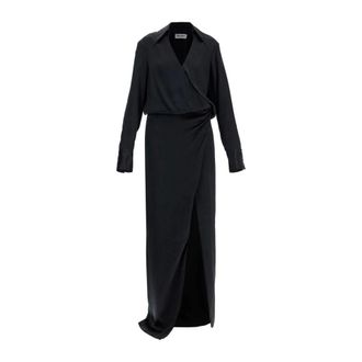 The Attico Kleedjes, Dames, Zwart, M, Maxi Jurk Met Lange Mouwen En Draping