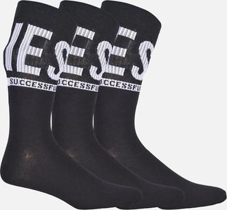 Diesel Mens 3-Pack Logo Sports Socks, Black - Black/Black - Size: 7/7.5/8/8.5/5/5.5/6.5/6