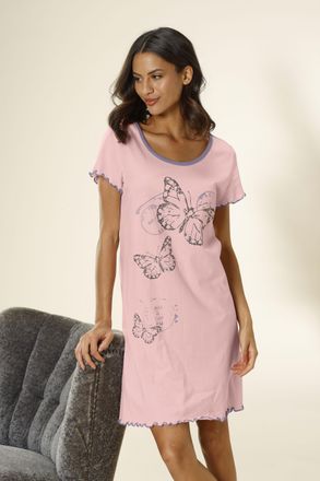 Vivance Nachthemd VIVANCE DREAMS, Damen, Gr. 40/42, N-Gr, rosa (hellrosa), Single Jersey, Obermaterial: 100% Baumwolle, bedruckt, bequem kurz, Rundhals, einge